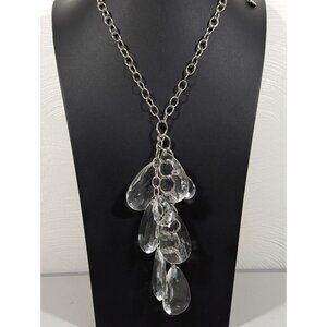 RJ Graziano Clear Acrylic Teardrop Charm Y Drop Statement Necklace Chunky Silver